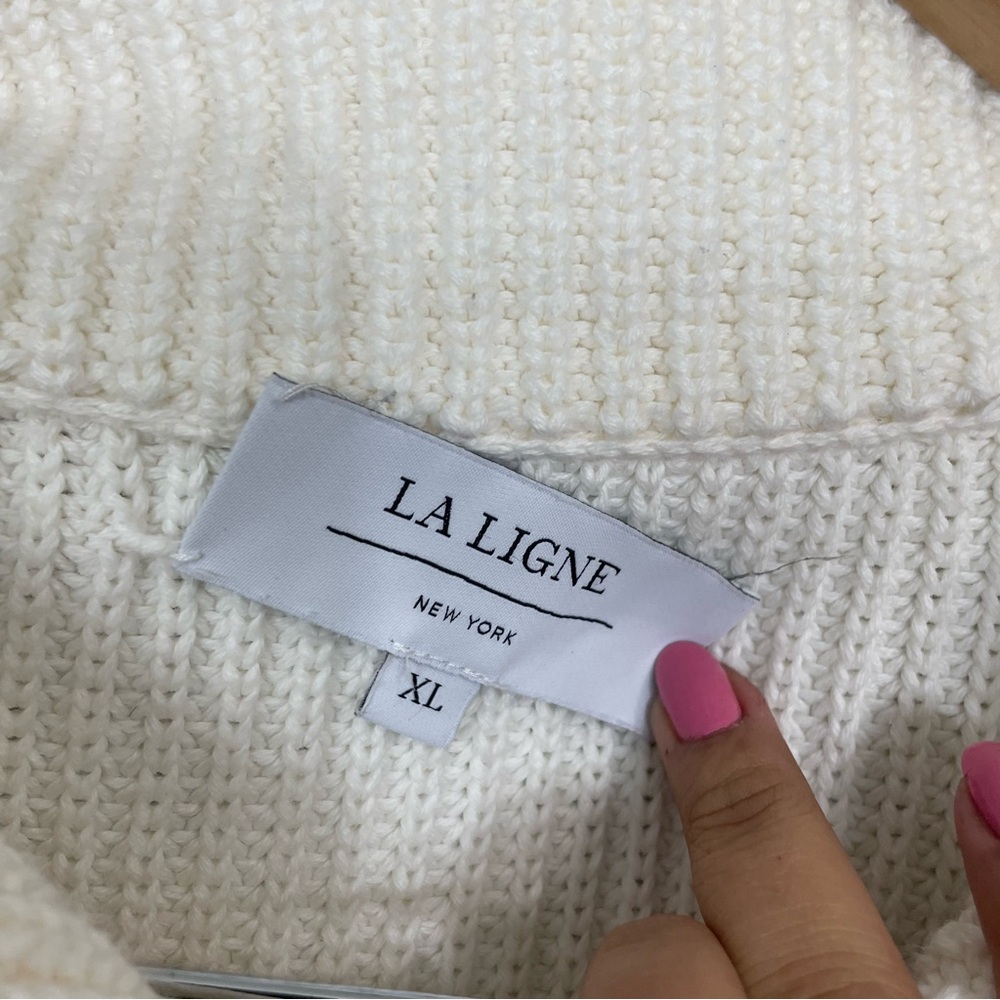 La Ligne Jacques Ribbed Cotton Sweater In Cream Women Sz XL Cotton Half Zip - Picture 9 of 12